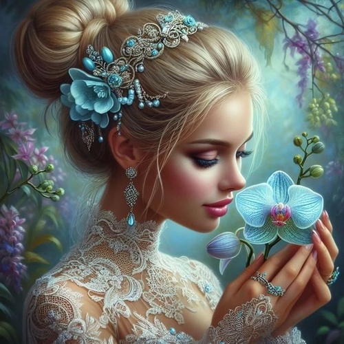 Diamantov� malov�n� D�vka s orchidej�