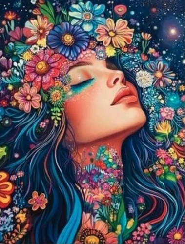 Diamantov� malov�n� D�vka v kv�tin�ch