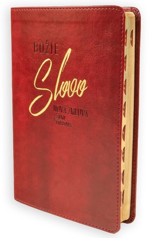 Bo�ie Slovo - Nov� zmluva, �almy a Pr�slovia 2025 - imit�cia ko�e, tmavo�erven�
