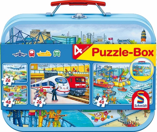 Puzzle Doprava 4v1 v plechov�m kuf��ku